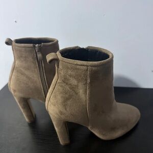 Women's Taupe Suede High Heel Ankle Booties - Classic Side-Zip